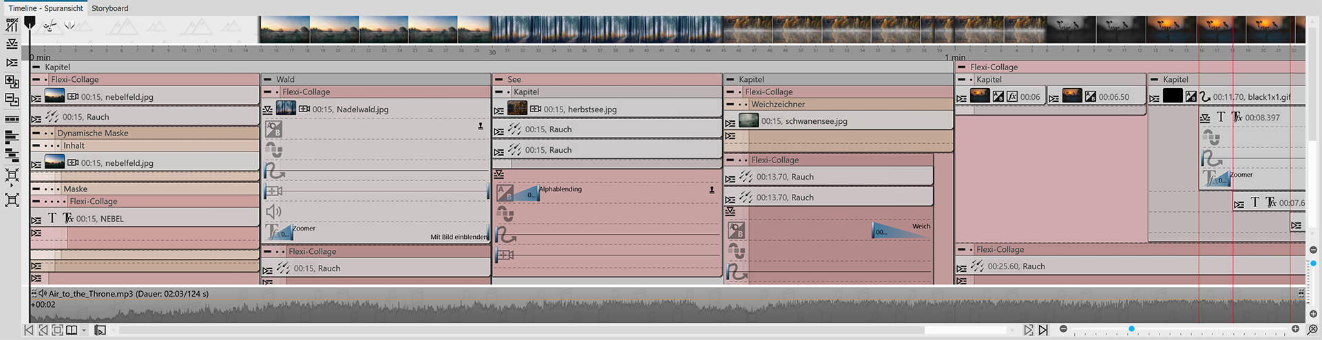 Timeline mit Spuren und Keyframes (Stages)