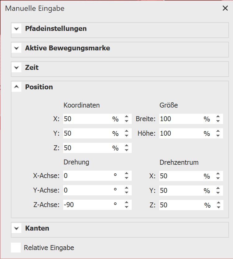Manuelle Eingabe des Winkels