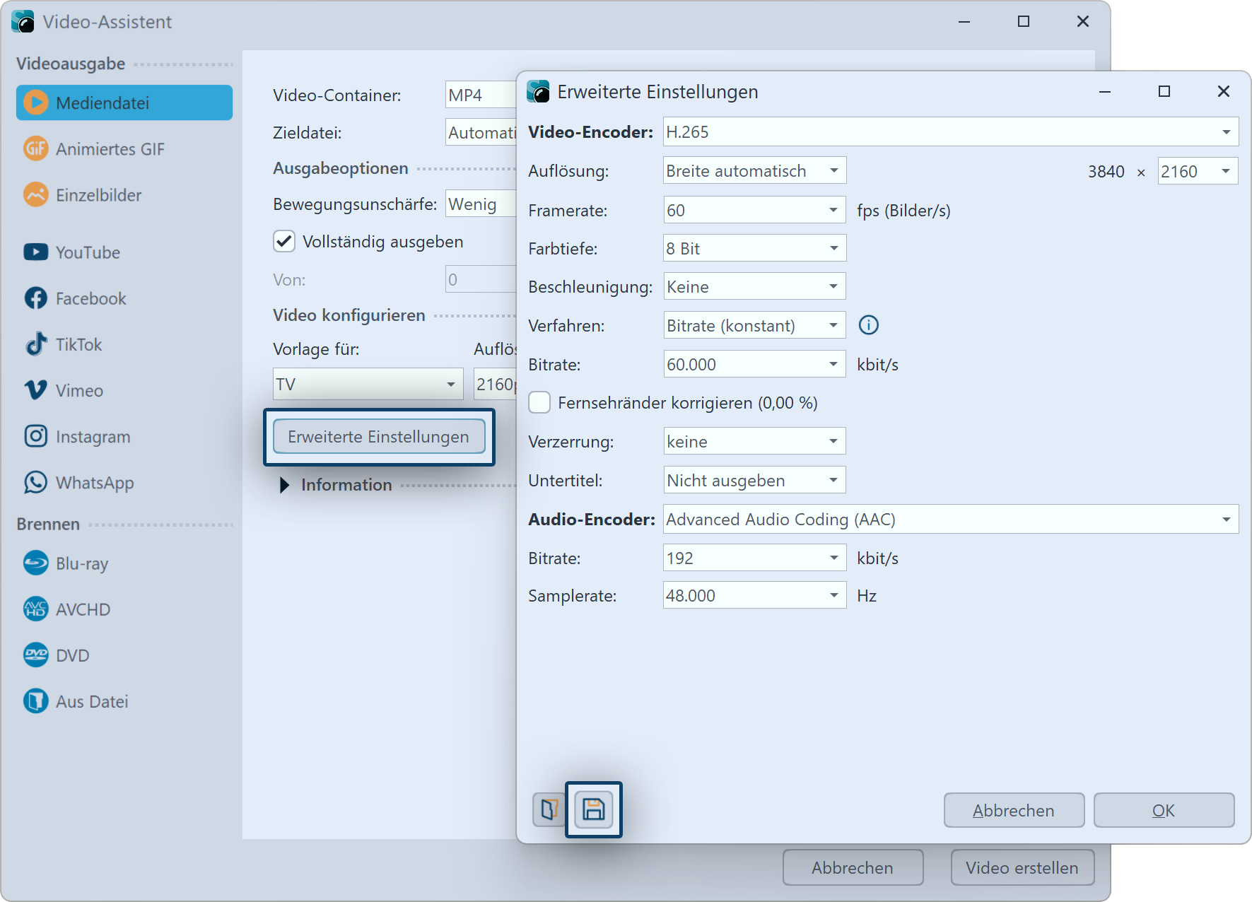 Export-Vorlage speichern