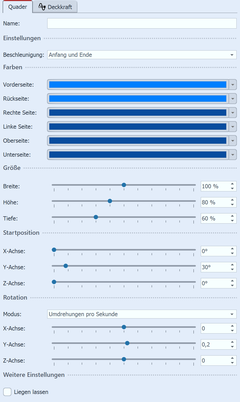 Einstellungen 3D-Quader