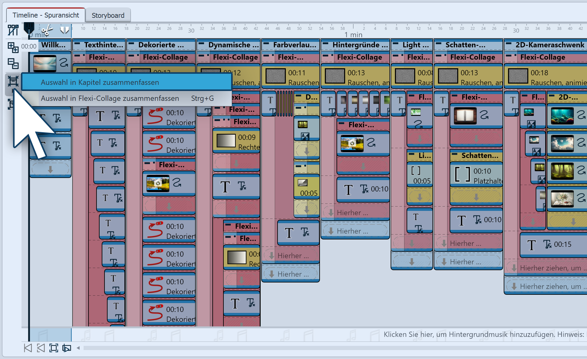 Markiertes Projekt in Kapitel einpacken