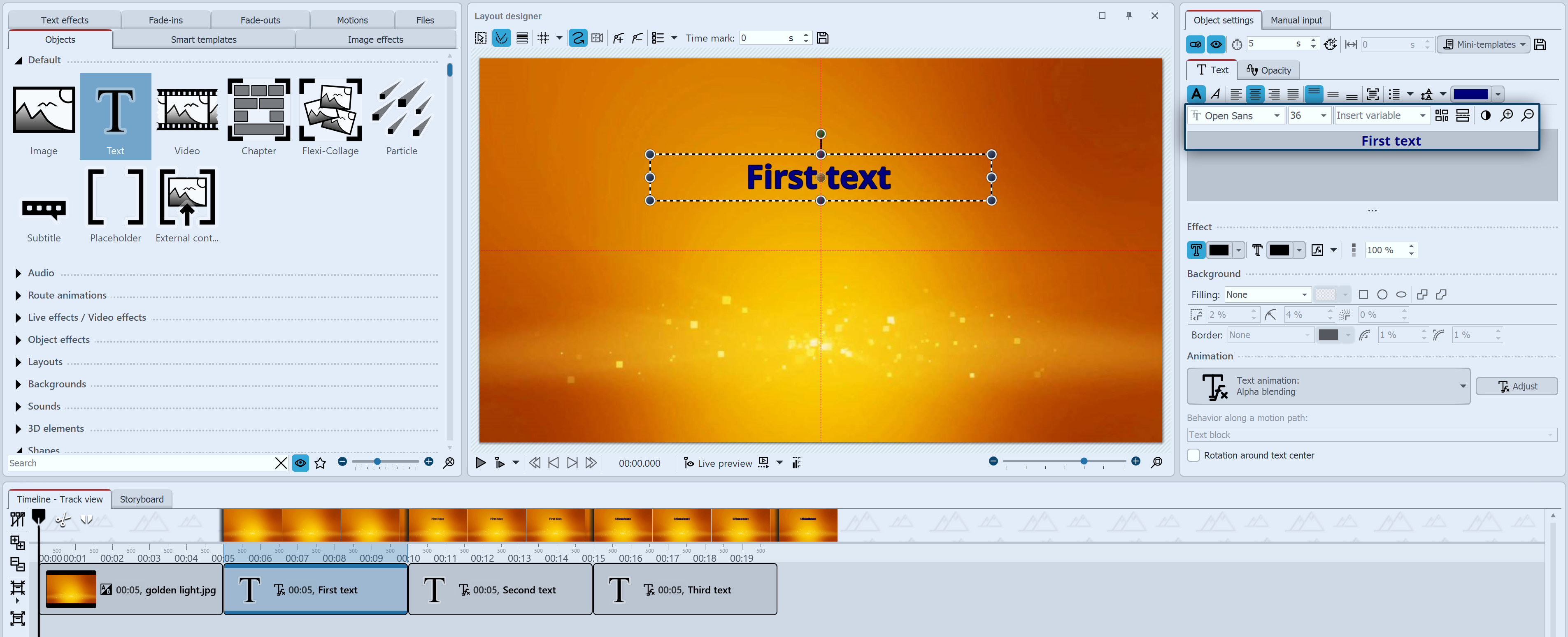 Entering text and selecting animation Entering text and selecting animation