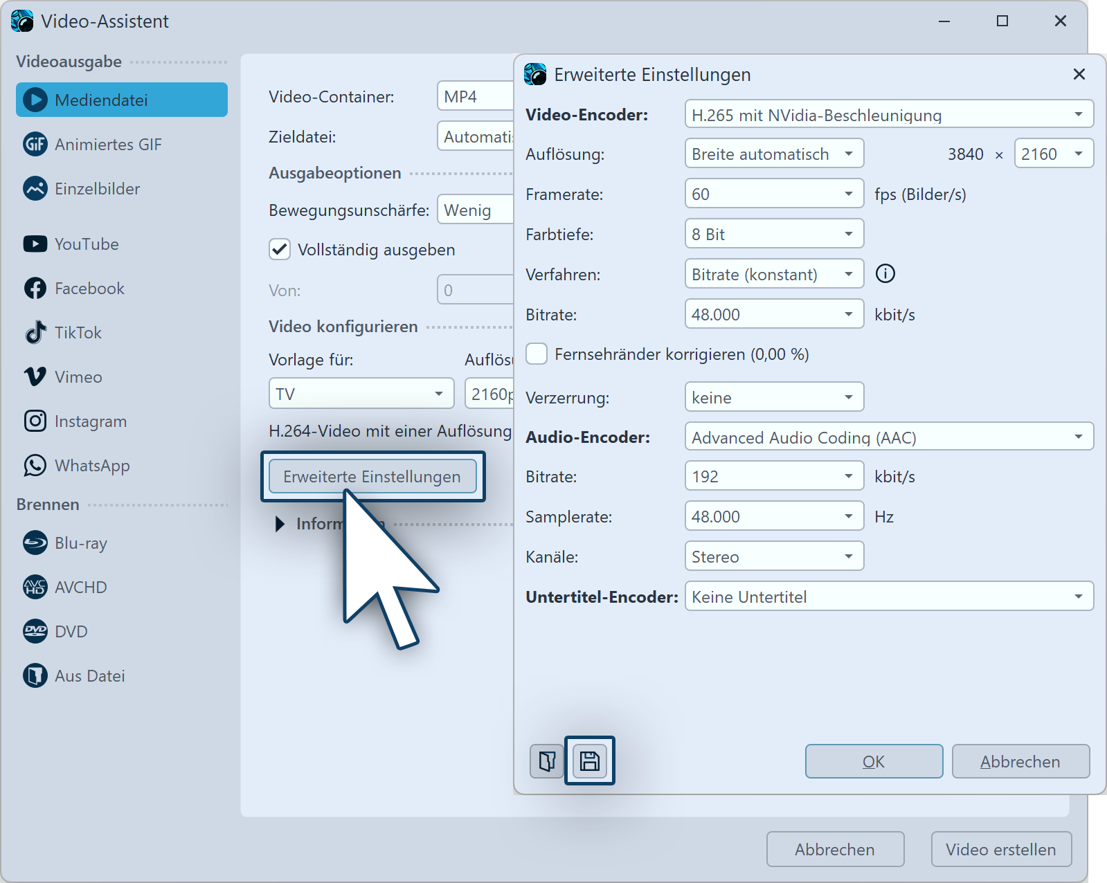 Export-Vorlage speichern