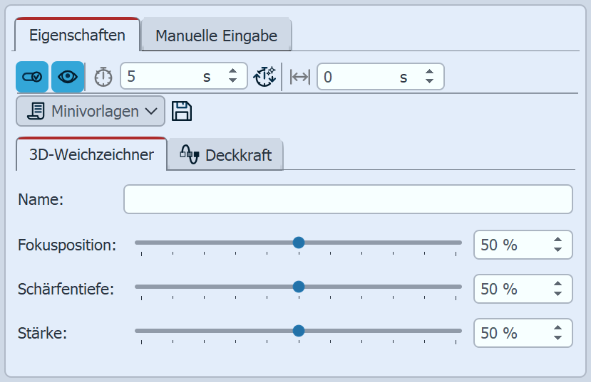 Einstellungen für 3D-Weichzeichner