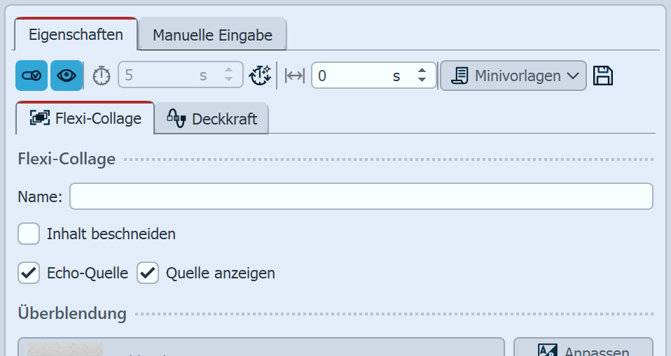 Eigenschaften Flexi-Collage für Echo-Funktion
