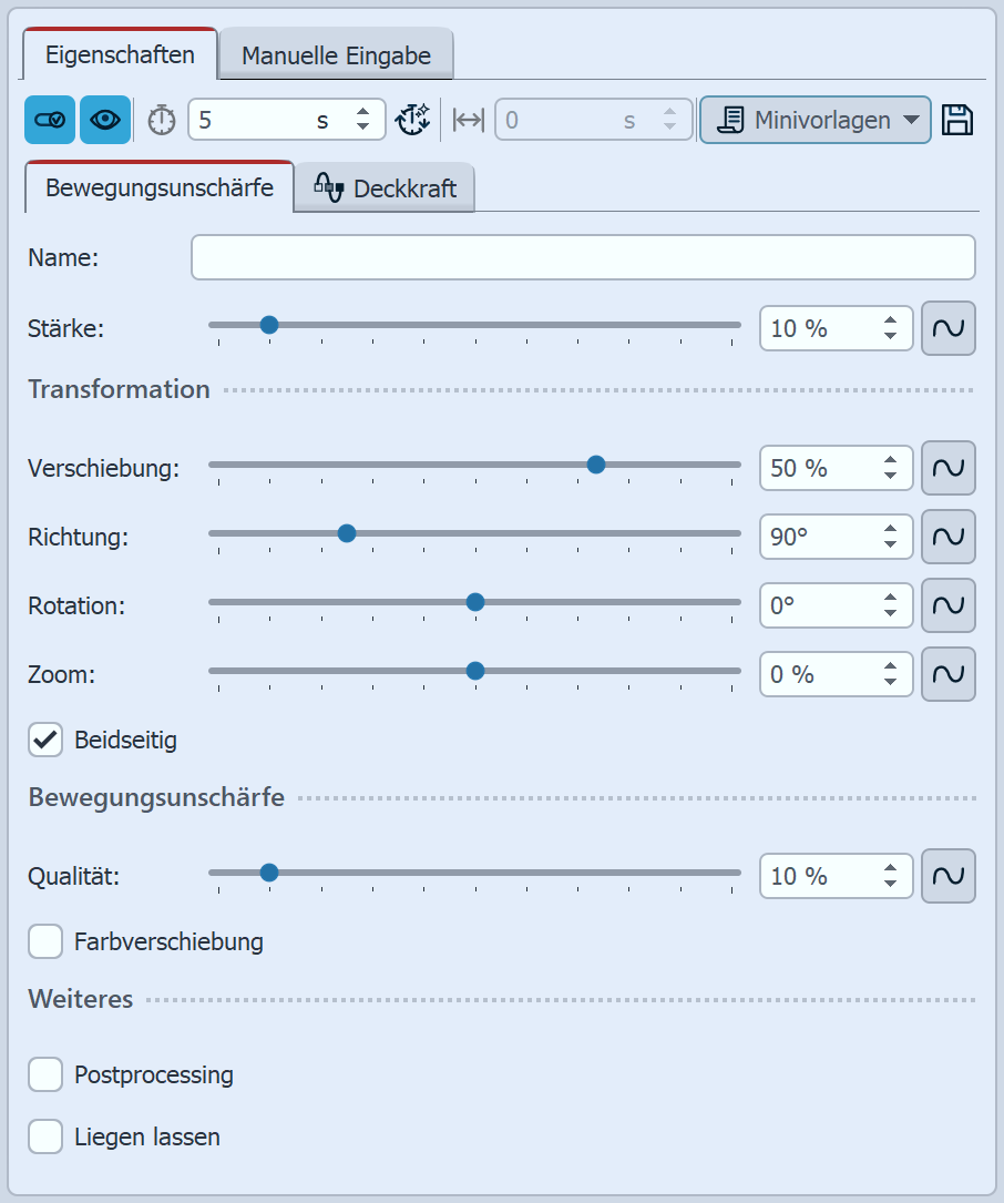 Einstellungen für Bewegungsunschärfe