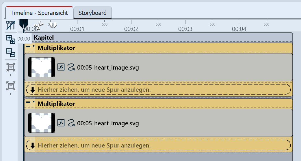 Aufbau des Beispiels in der Timeline