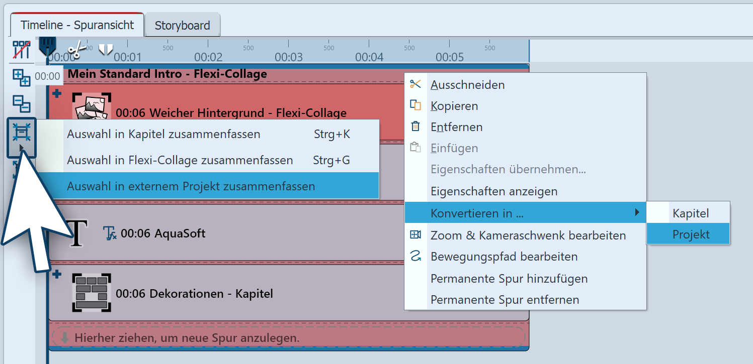 Auswahl als Projekt exportieren