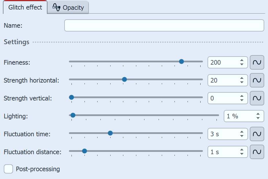 Settings for Glitch effect