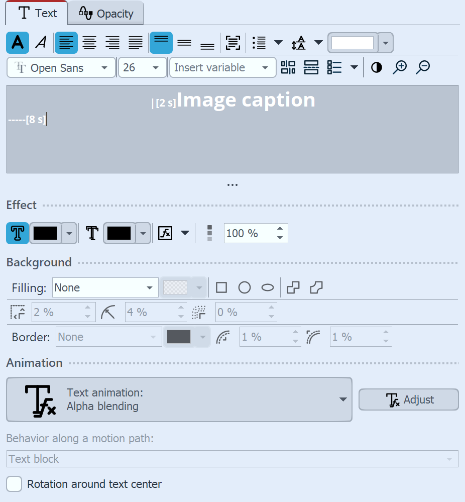 Example of text timing
