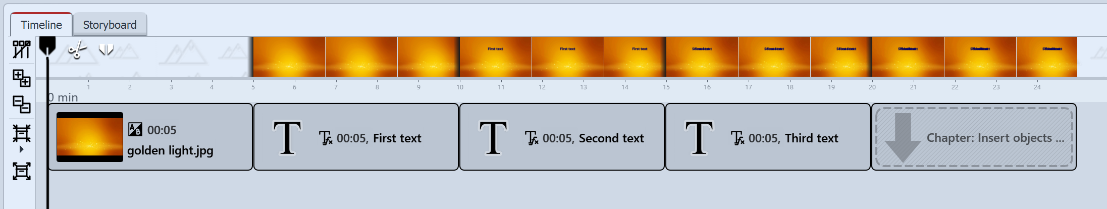Multiple texts with Chapters in the Timeline Multiple texts with Chapters in the Timeline