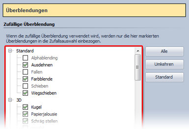 Auswahl für zufällige Überblendungen