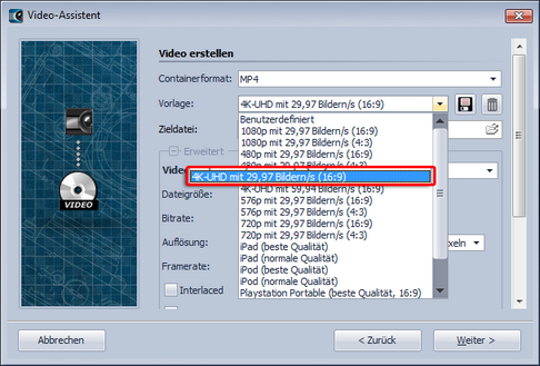 Erstellung eines MP4-Videos Erstellung eines MP4-Videos