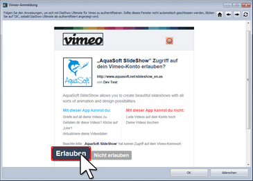 Vimeo Zugriff erlauben