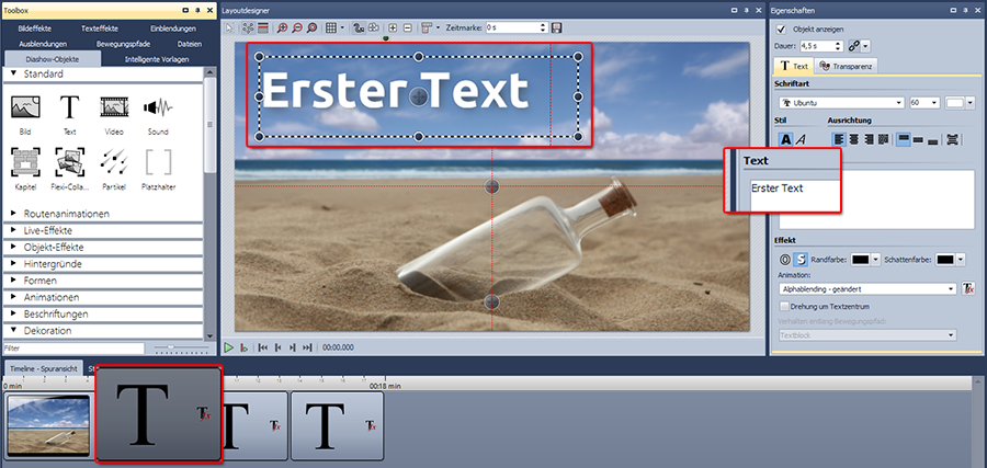 Text eingeben und Animation auswählen