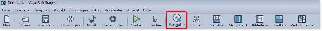 Ausgabe-Assistent in der Toolbar