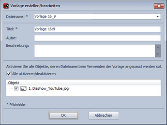 Vorlage erstellen/bearbeiten