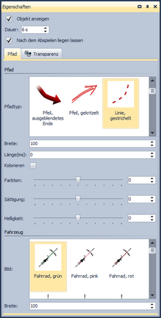 Einstellungen für Dek. Pfad