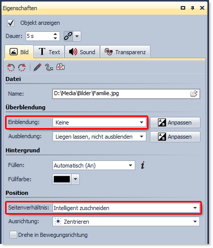 Einstellungen für einzelne Bilder