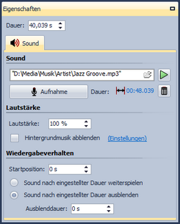 Einstellungen für Sound-Objekt
