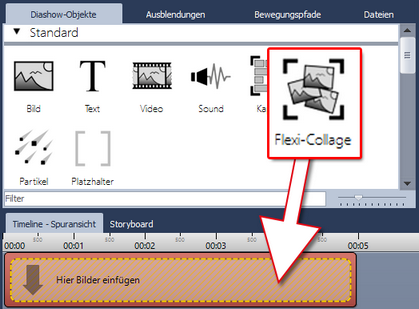 Flexi-Collage aus der Toolbox in die Timeline ziehen