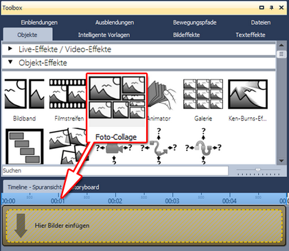 Foto-Collage aus Toolbox in Timeline ziehen