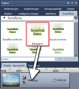 Texteffekt auf Bild in der Timeline oder im Layoutdesigner ziehen