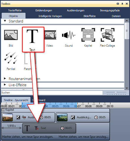 Text-Objekt in Kapitel ziehen