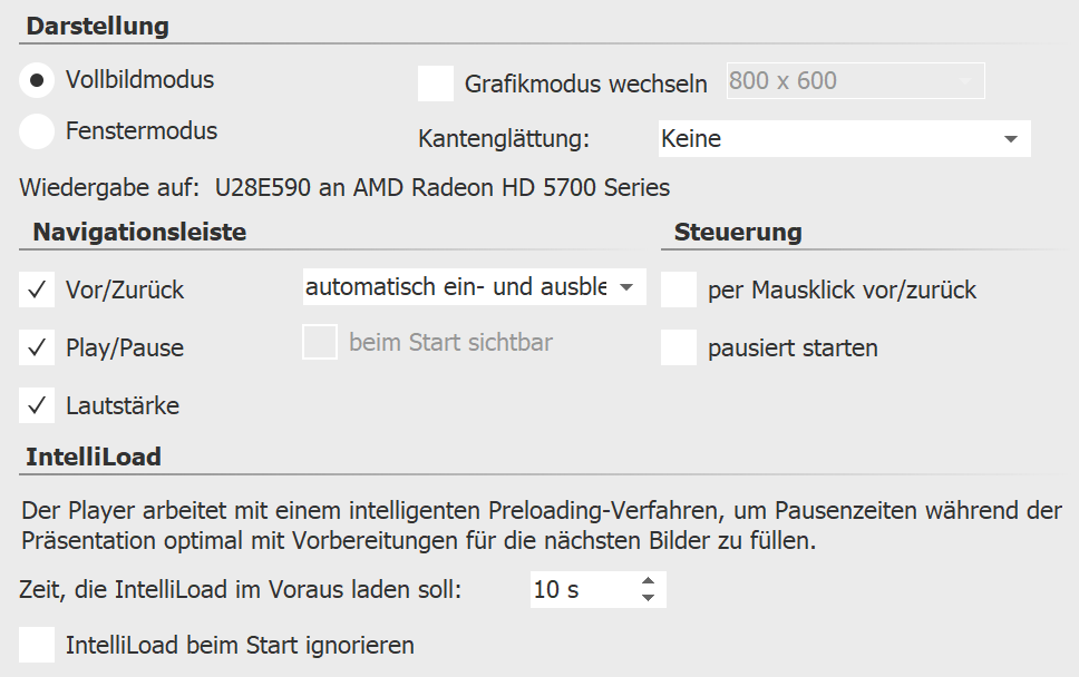Einstellungen für Player in DiaShow Ultimate