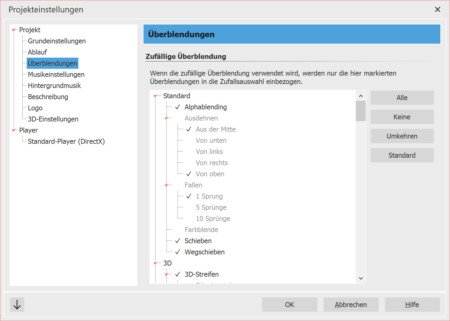 Auswahl für zufällige Überblendungen