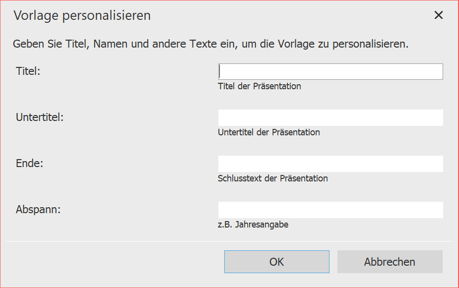 Vorlage personalisieren