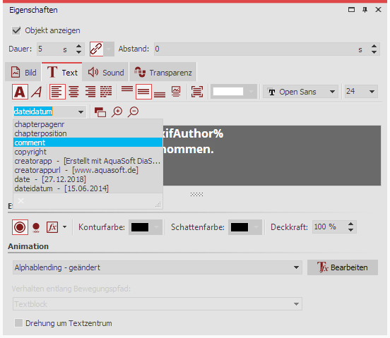 Variablen in Textfeld einfügen