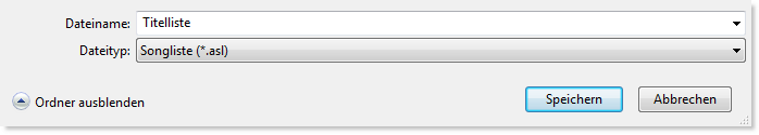 Titelliste speichern unter