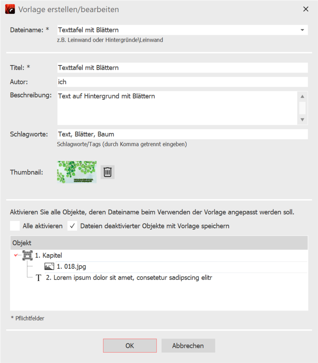 Einstellungen für eigenes Objekt