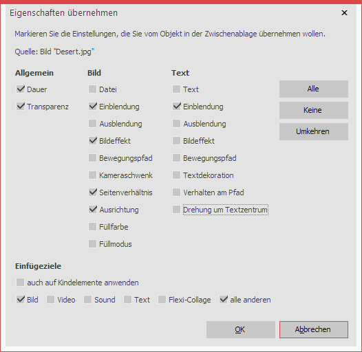 Eigenschaften übernehmen