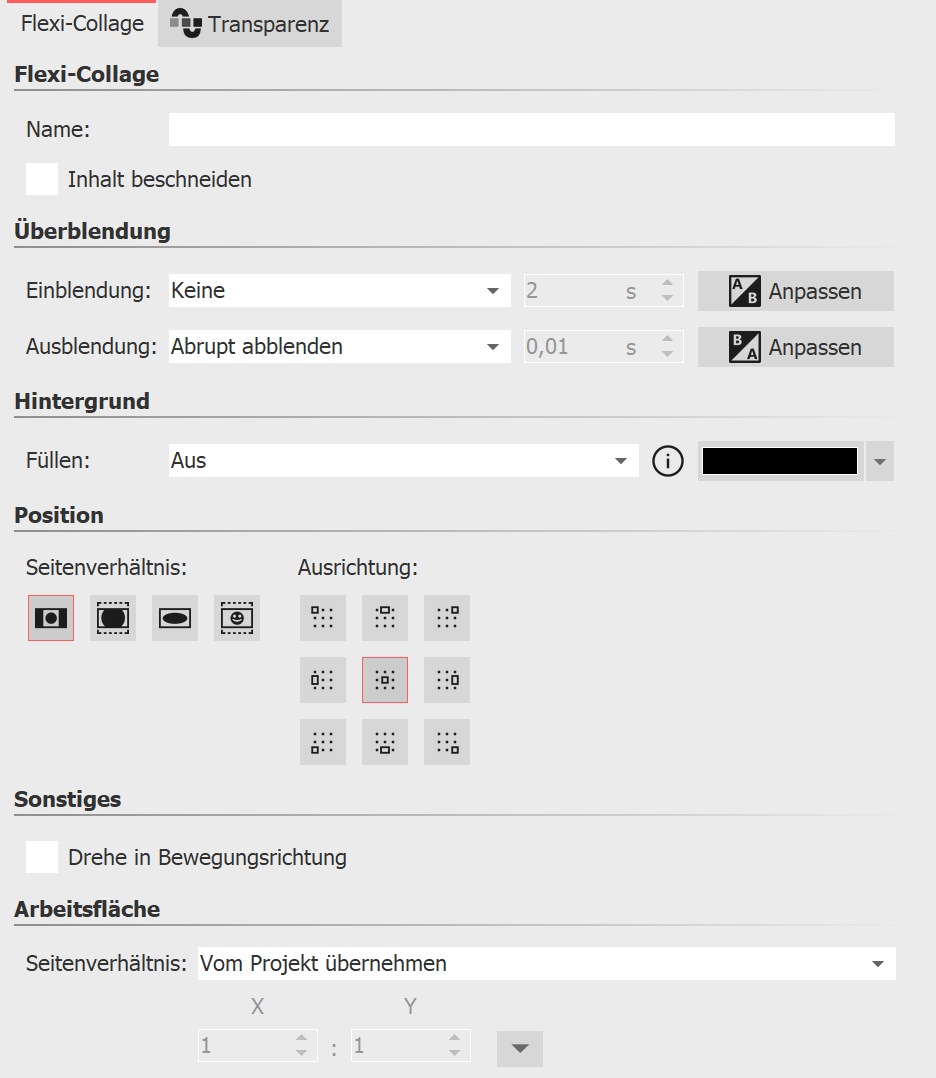 Eigenschaften für Flexi-Collage