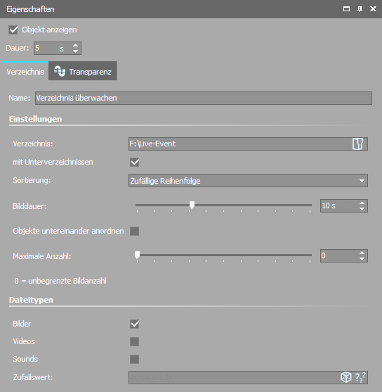 Einstellungen für "Verzeichnis überwachen"