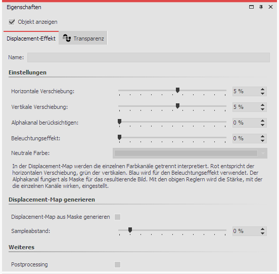 Einstellungen für Displacement-Effekt