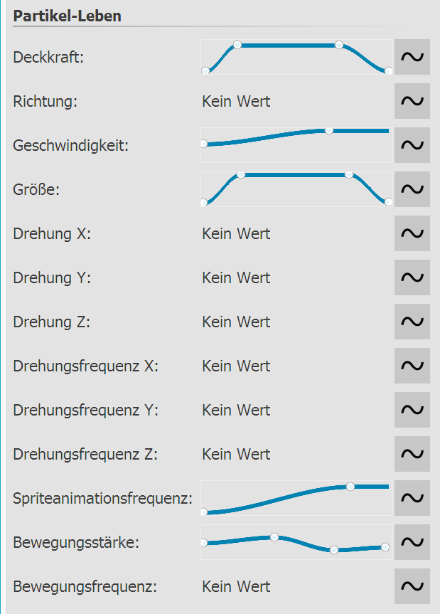 Einstellungen für Partikel-Leben