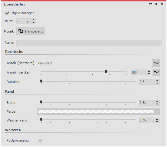Einstellungen für Mosaik-Effekt