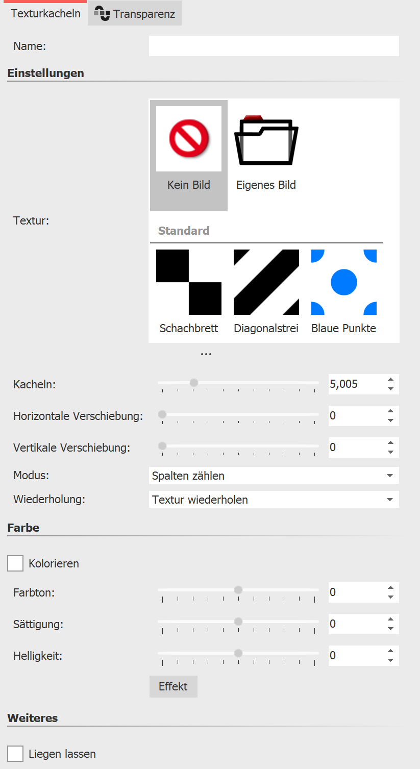 Einstellungen für Texturkacheln