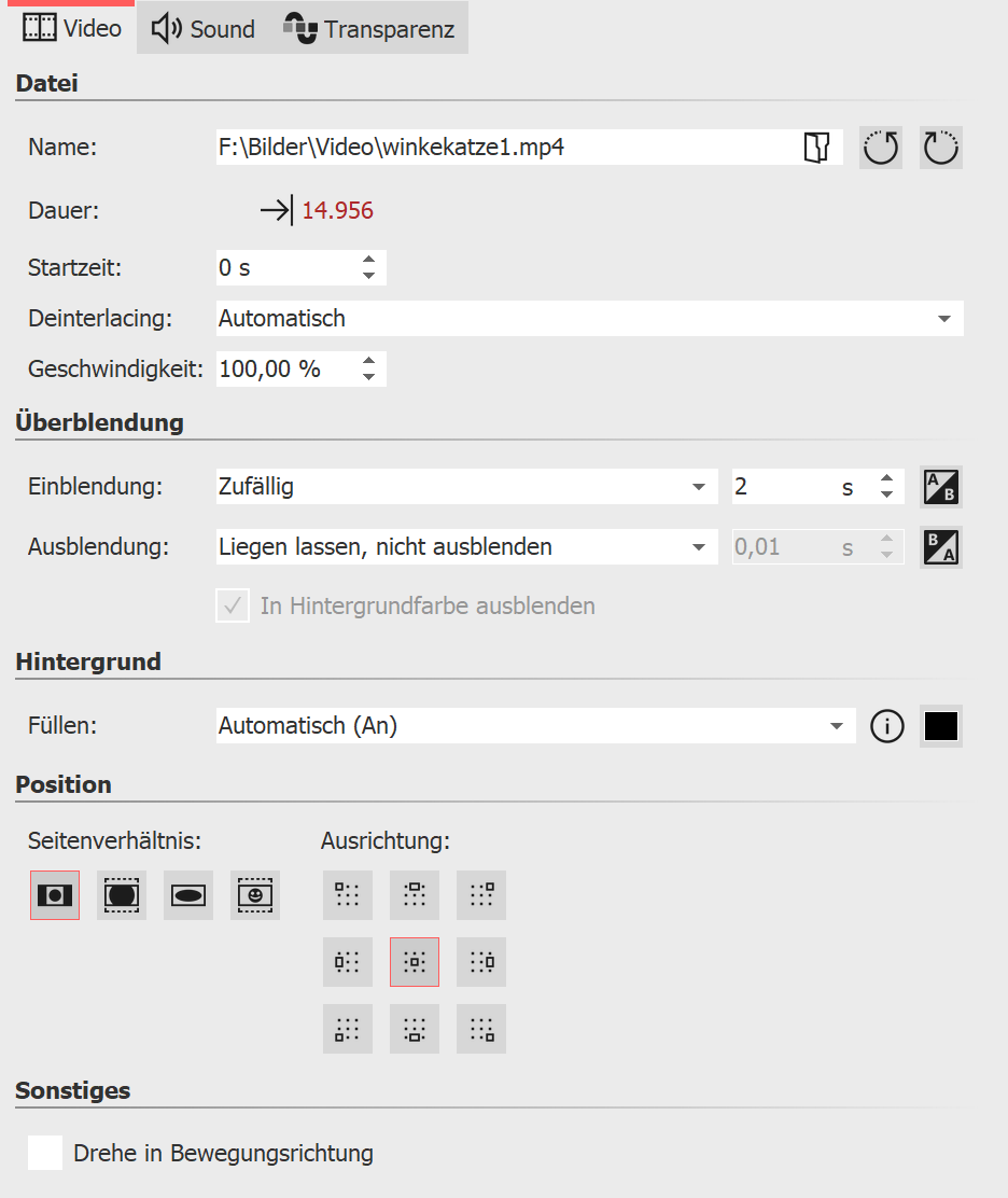 Eigenschaften für Video-Objekt