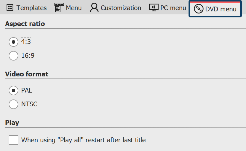 DVD menu settings