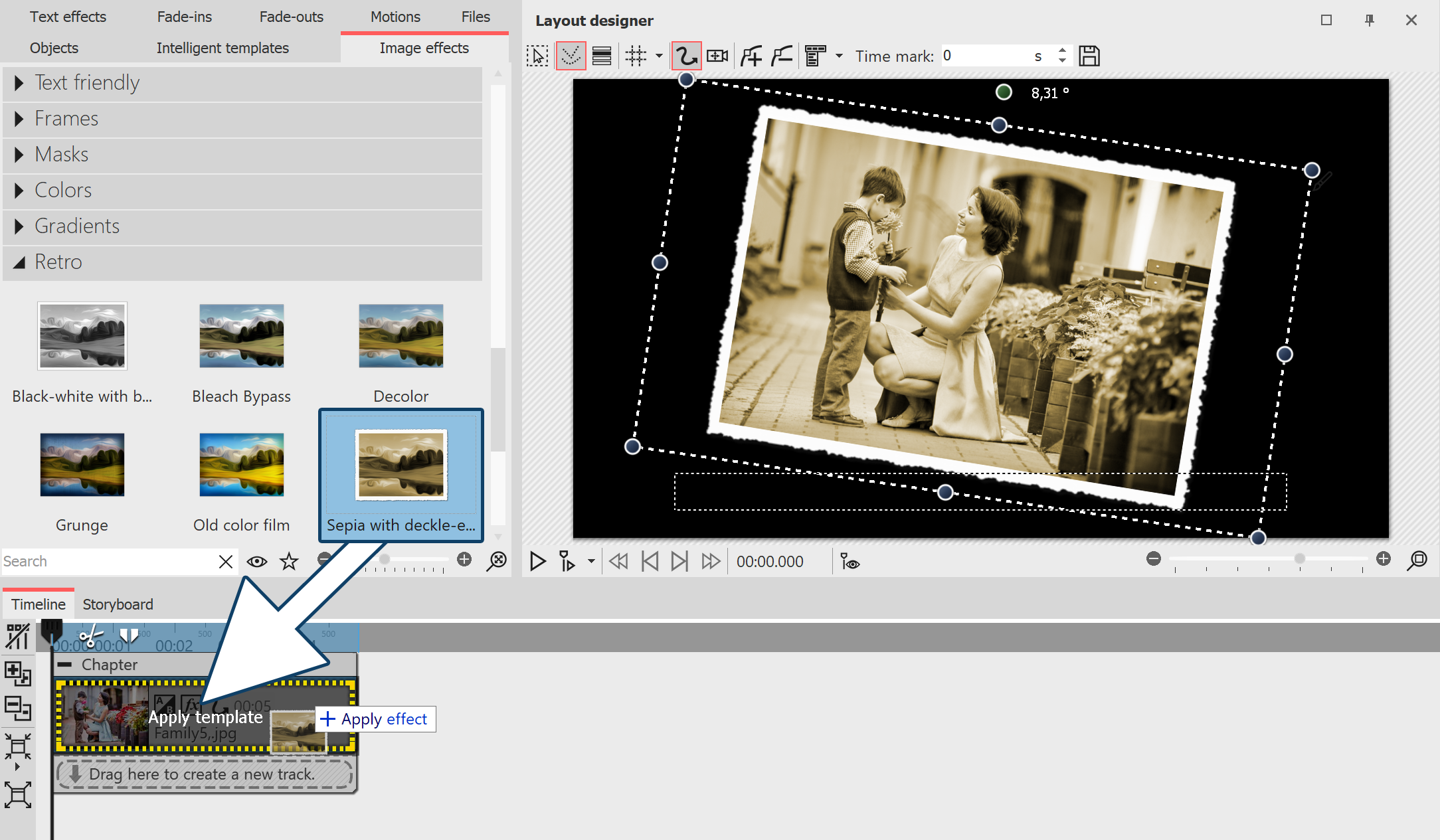 Adding image effects from the Toolbox to the Timeline