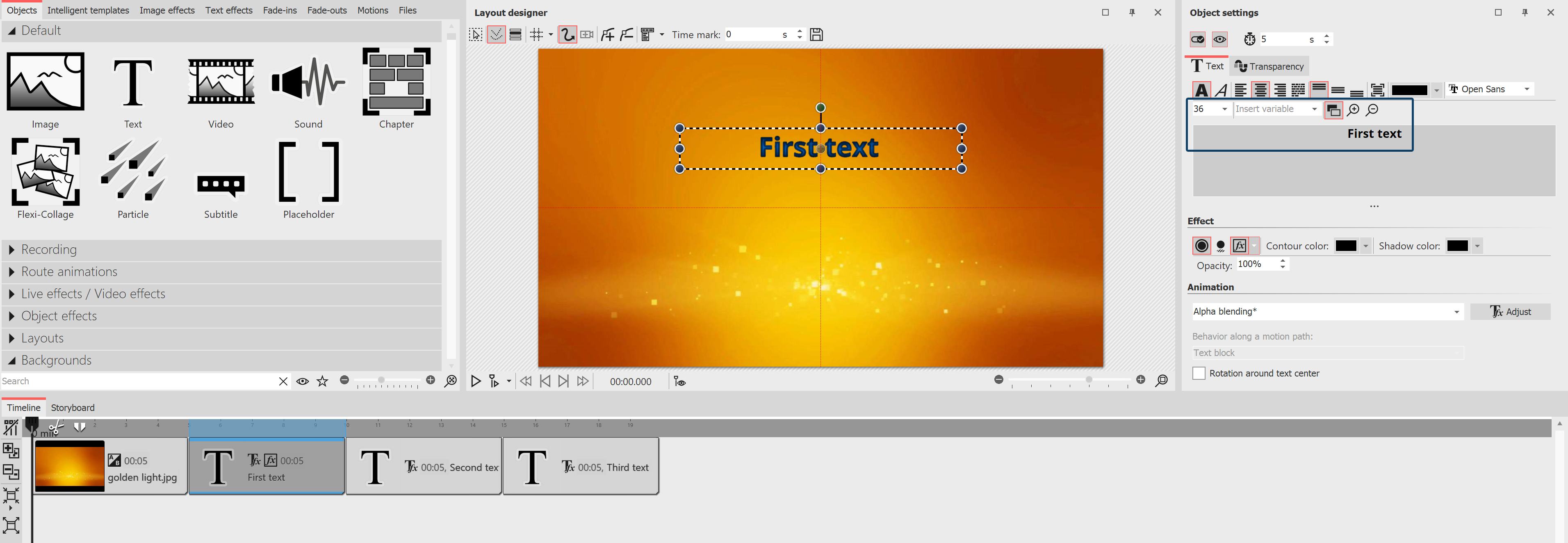 Entering text and selecting animation Entering text and selecting animation
