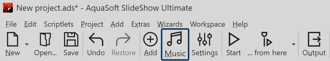 "Music" button in the Toolbar
