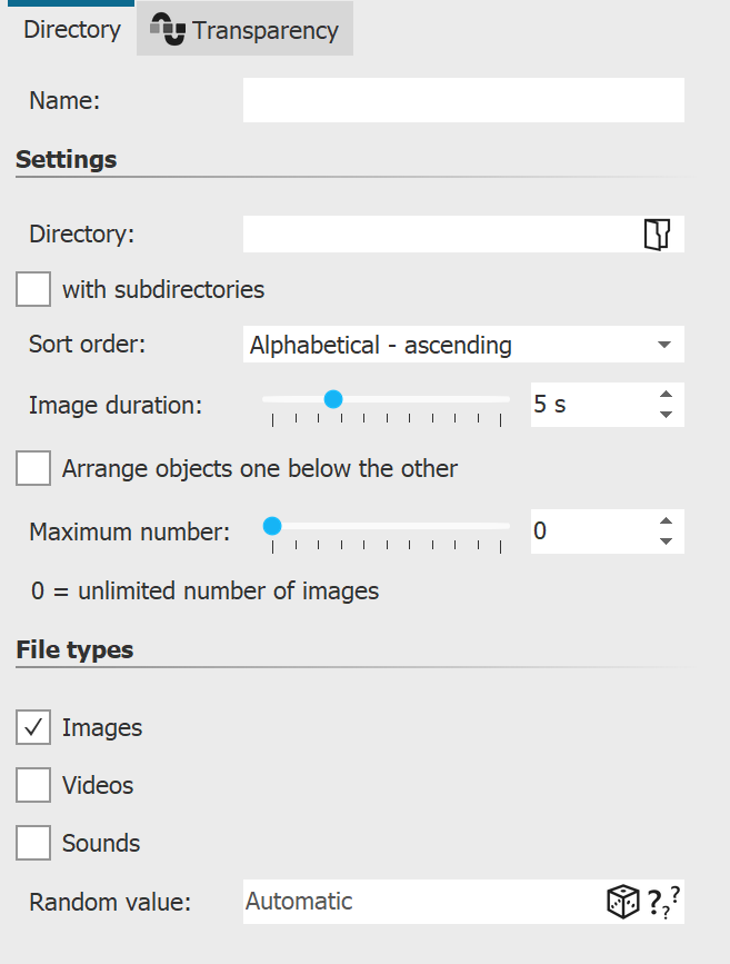 Settings for "Monitor directory"
