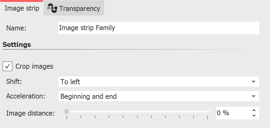 Settings for the Image strip