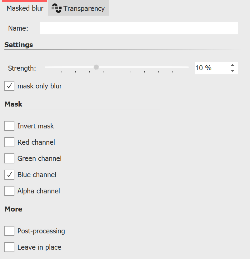 Settings for the masked blur
