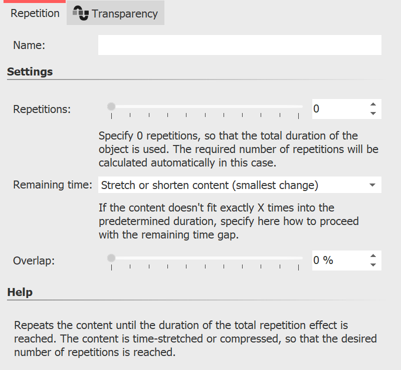 Repetition effect settings